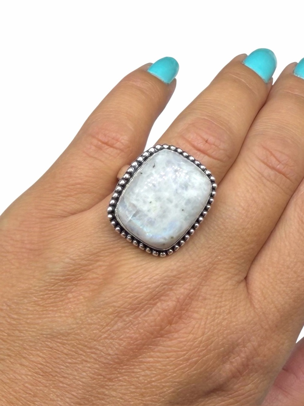 Rainbow Moonstone Ring Size 9 925 Sterling Silver Overlay